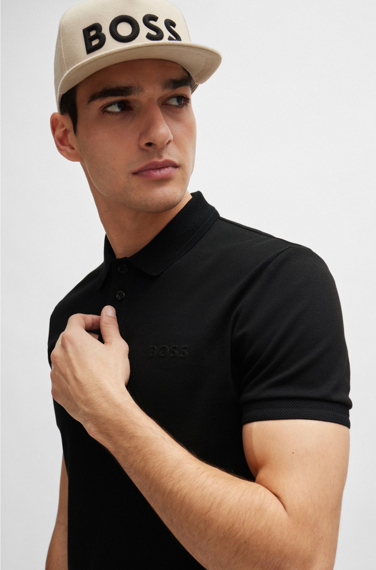Interlock-cotton slim-fit polo shirt with mesh logo