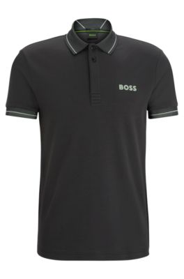 Polo slim fit de algod&oacute;n interlock con logo de malla, Gris oscuro