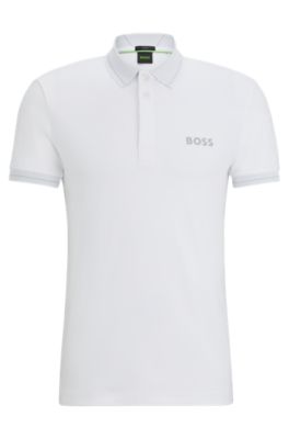 Shop Hugo Boss Interlock-cotton Slim-fit Polo Shirt With Mesh Logo In White