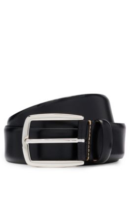 Shop Hugo Boss Italian-leather Belt With Contrast Stitching In Black