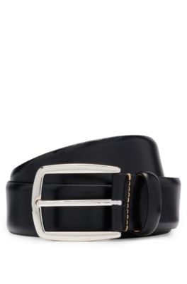 Hugo Boss Italian-leather Belt With Contrast Stitching In Black