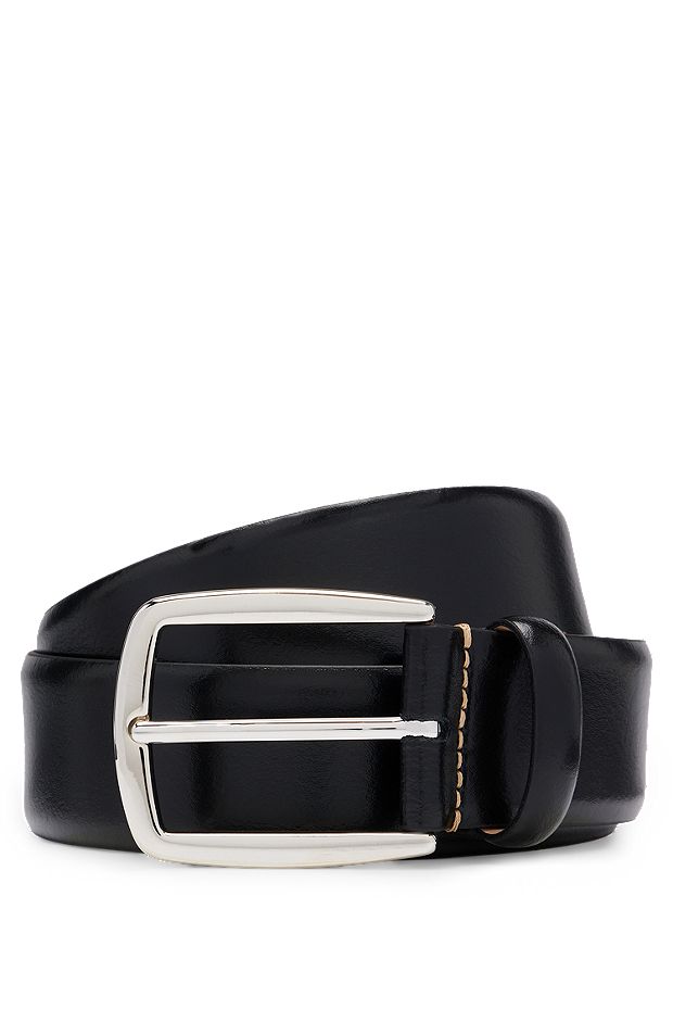Cinturón de piel italiana con costuras en contraste, Negro