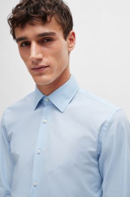 BOSS - Slim-fit shirt in structured stretch cotton