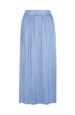Hugo Boss Long Skirt In Micro-pleated Sateen Fabric In Blue