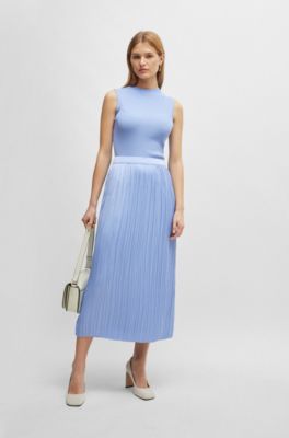 Jupe longue en satin &agrave; micro-plis, Bleu