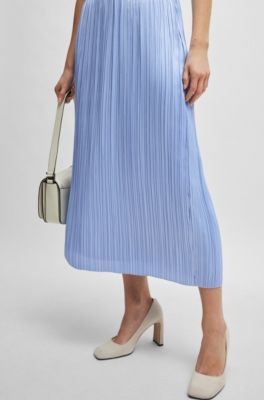 Jupe longue en satin &agrave; micro-plis, Bleu