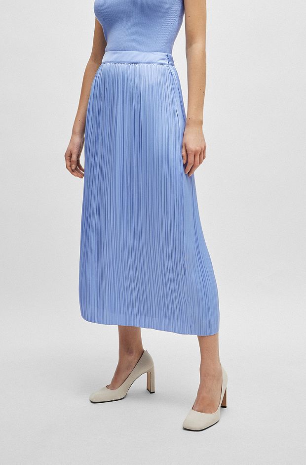 Long skirt in micro-pleated sateen fabric, Blue