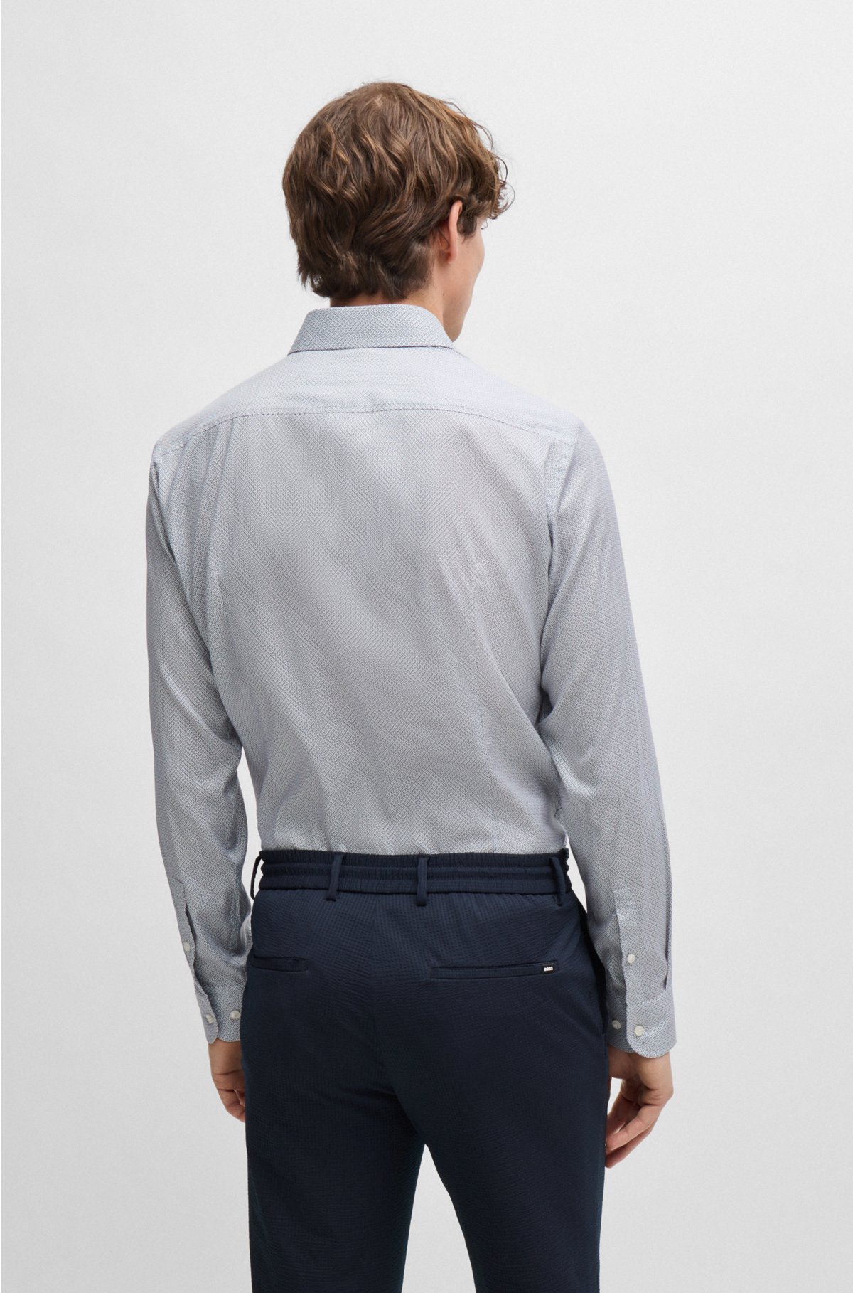 BOSS - Slim-fit shirt in printed performance-stretch twill