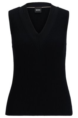 Sleeveless knitted top with cut-out details, Black