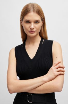 Sleeveless knitted top with cut-out details, Black