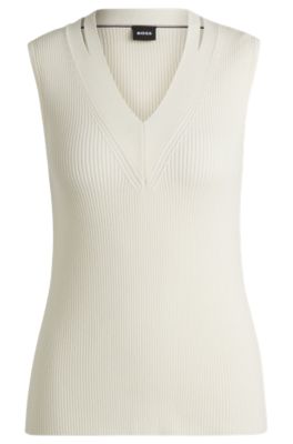 Sleeveless knitted top with cut-out details, White