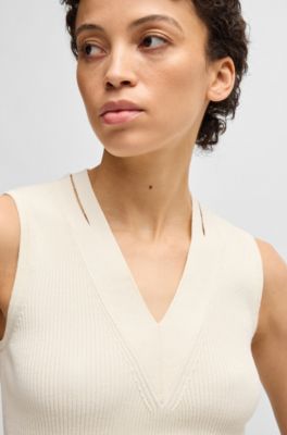 Sleeveless knitted top with cut-out details, White