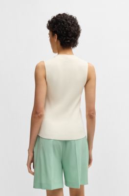 Sleeveless knitted top with cut-out details, White