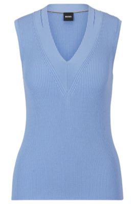 Sleeveless knitted top with cut-out details, Blue