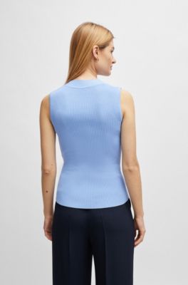 Sleeveless knitted top with cut-out details, Blue