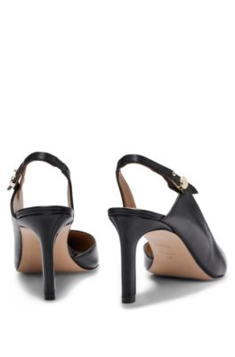 Escarpins &agrave; talon ouvert en cuir nappa, Noir