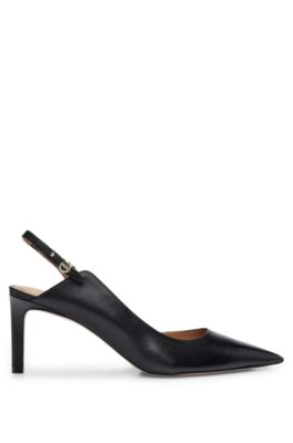 Escarpins &agrave; talon ouvert en cuir nappa, Noir
