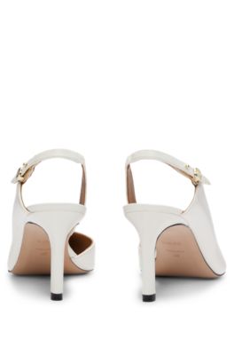 Escarpins &agrave; talon ouvert en cuir nappa, Blanc