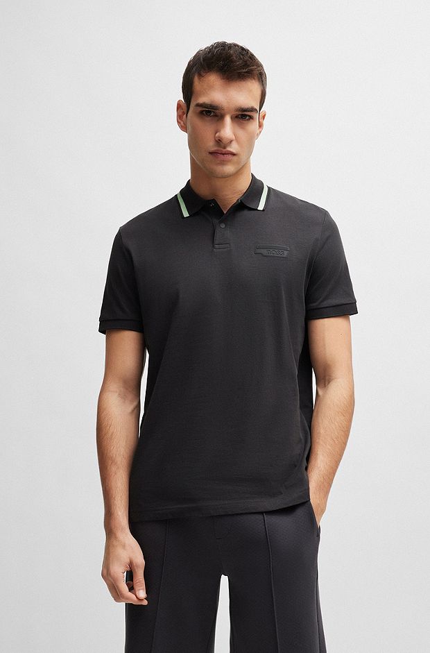 Cotton-jersey polo shirt with logo artwork, Dark Grey