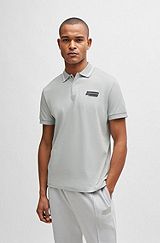 Cotton-jersey polo shirt with logo artwork, Light Grey