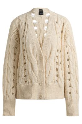 Shop Hugo Boss Cable-knit Cardigan In White