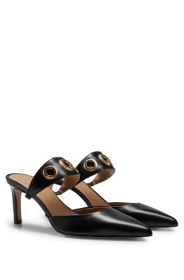 pointed toe buckle mules