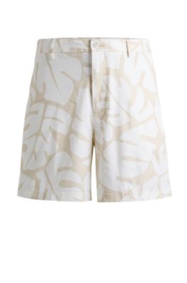 Shop Hugo Boss Regular-fit Shorts In Printed Stretch-cotton Twill In White