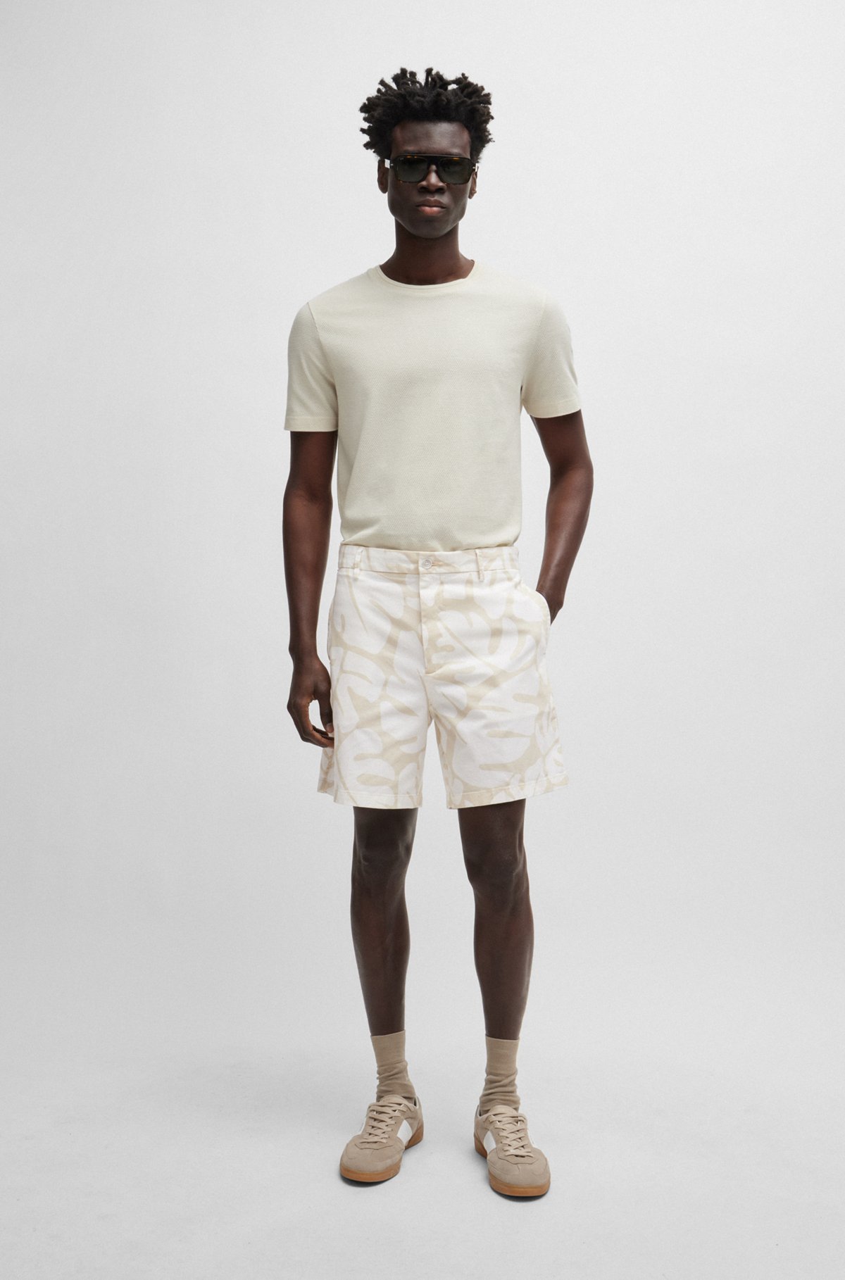 BOSS - Regular-fit shorts in printed stretch-cotton twill