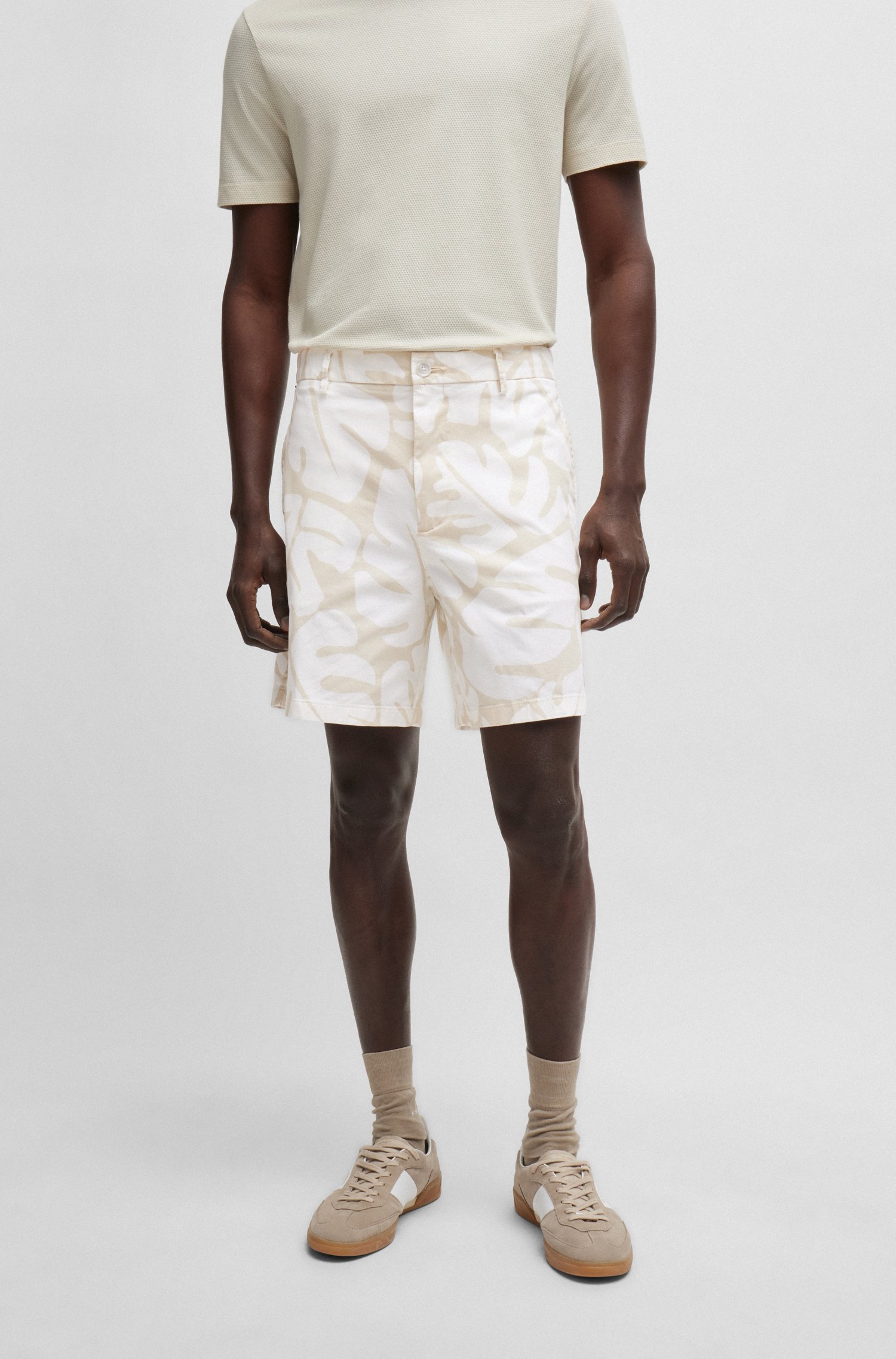 Regular-fit shorts printed stretch-cotton twill