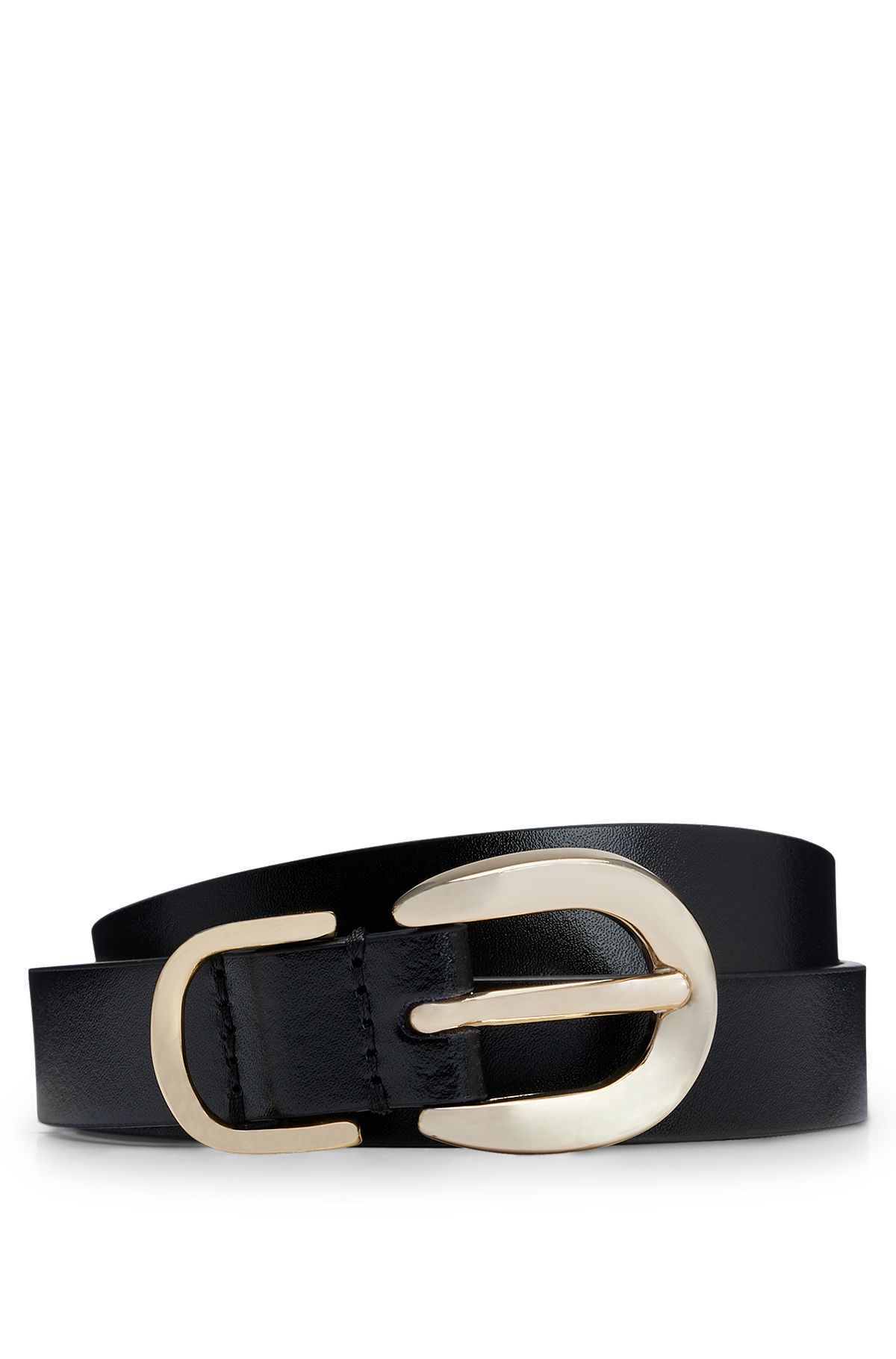 Italian-leather belt with ice-gold-tone buckle, Black