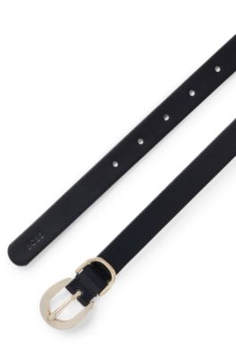 Italian-leather belt with ice-gold-tone buckle, Black