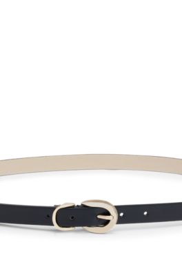 Italian-leather belt with ice-gold-tone buckle, Black