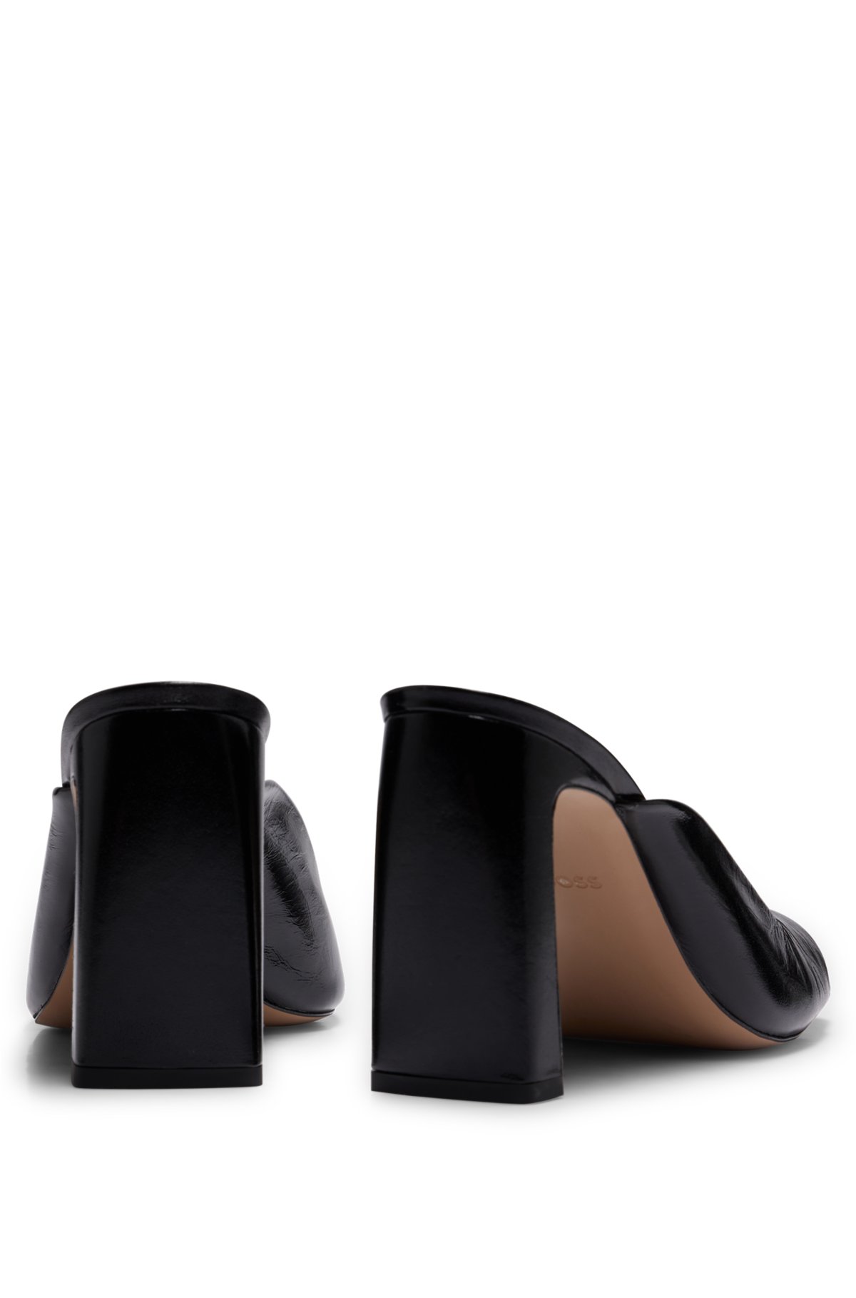 BOSS - Open-toe mules in crinkled leather with block heel