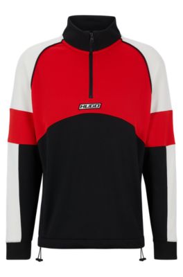 Shop Hugo Boss Color-blocked Sweatshirt With Racing-inspired Logo Badge In Black
