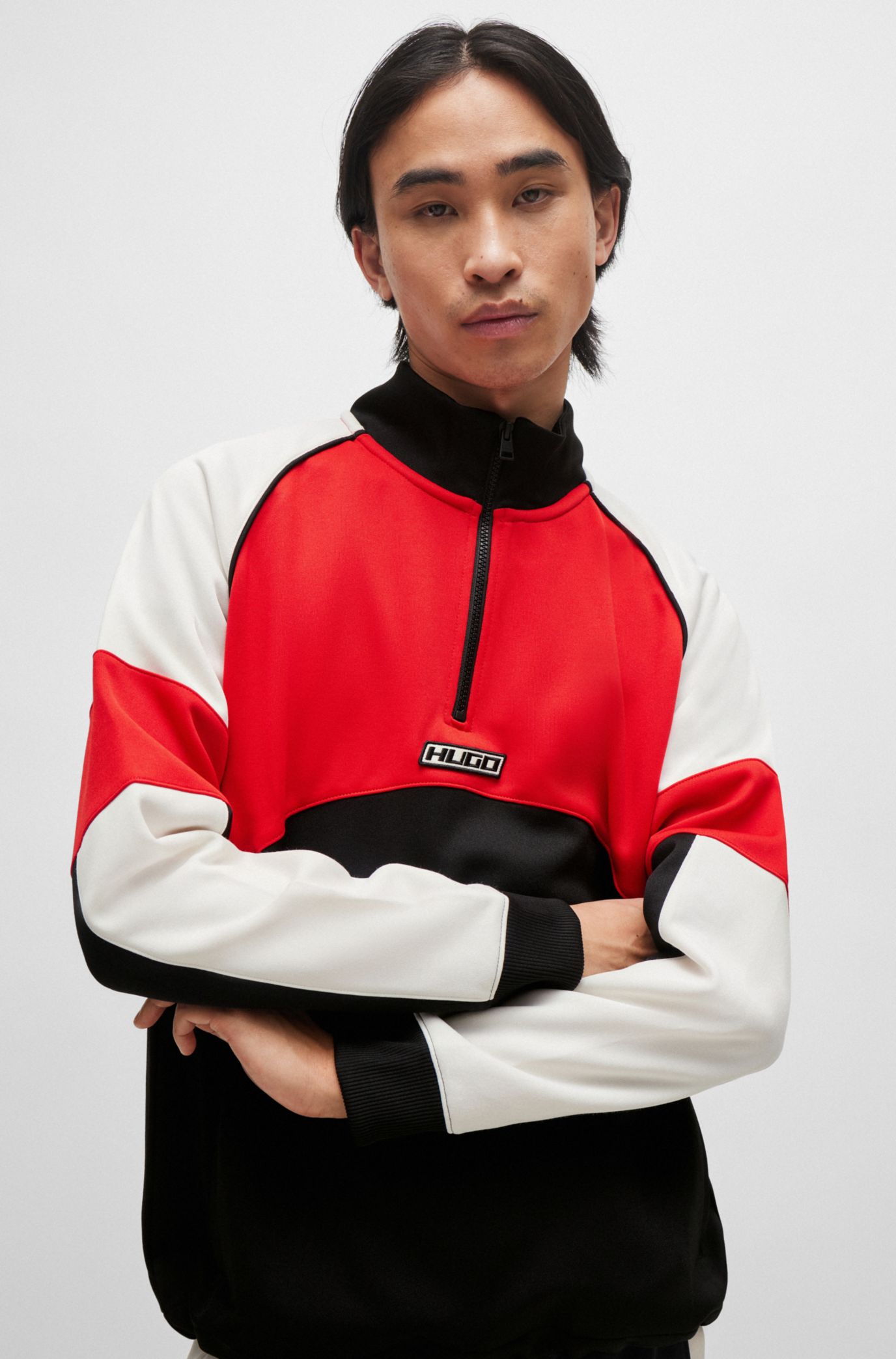 HUGO - Color-blocked sweatshirt with racing-inspired logo