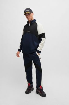 Sudadera de bloques de color con insignia de logo inspirado en las carreras, Azul oscuro