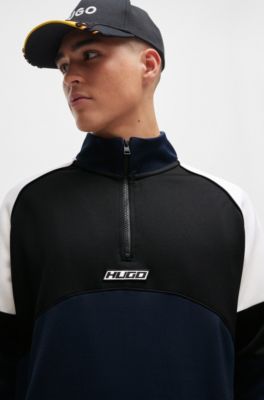 Sudadera de bloques de color con insignia de logo inspirado en las carreras, Azul oscuro