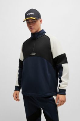 Sudadera de bloques de color con insignia de logo inspirado en las carreras, Azul oscuro