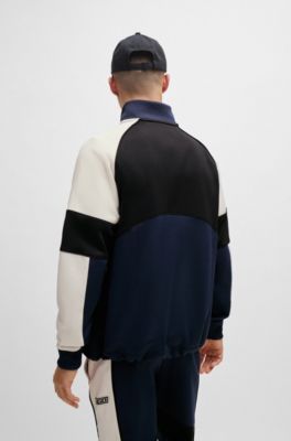 Sudadera de bloques de color con insignia de logo inspirado en las carreras, Azul oscuro