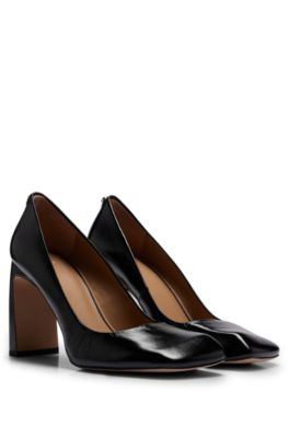 BOSS - Square-toe leather pumps with 9cm block heel