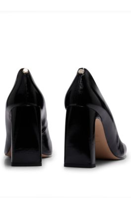 Square-toe leather pumps with 9cm block heel, Black