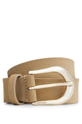 Cintur&oacute;n de ante italiano con hebilla de color dorado claro, Caqui
