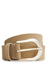 Italian-suede belt with ice-gold-tone buckle, Khaki