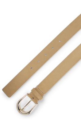 Cintur&oacute;n de ante italiano con hebilla de color dorado claro, Caqui