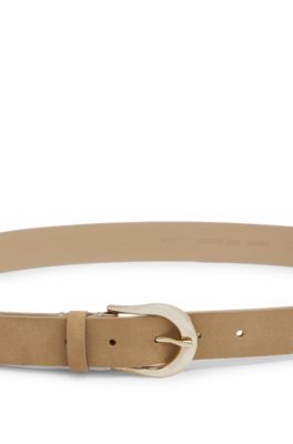 Cintur&oacute;n de ante italiano con hebilla de color dorado claro, Caqui