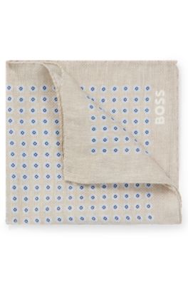 Printed pocket square in linen and cotton, White
