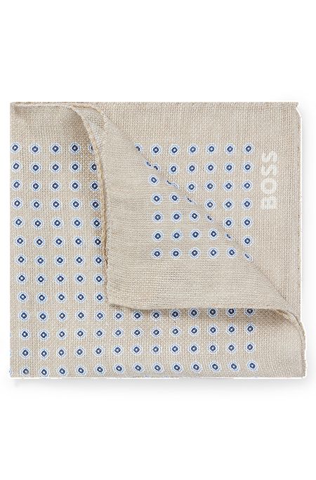 Printed pocket square in linen and cotton, White
