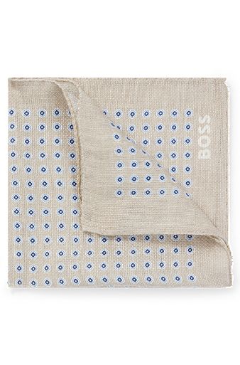 Printed pocket square in linen and cotton, White