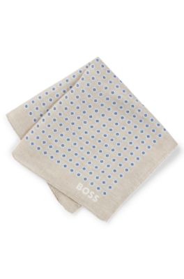 Printed pocket square in linen and cotton, White