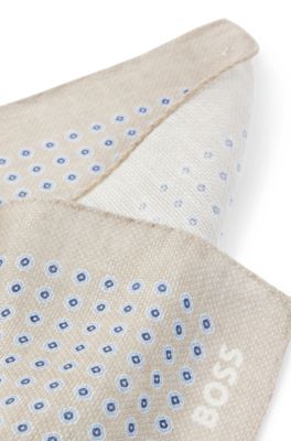 Printed pocket square in linen and cotton, White